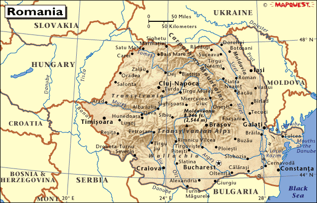 romania physical map